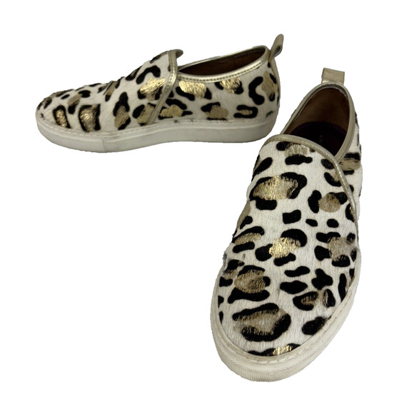 Air & Grace Calf Hair Slip-on Sneakers EU 39/US 8 Animal Print Gold Accents - Picture 1 of 14